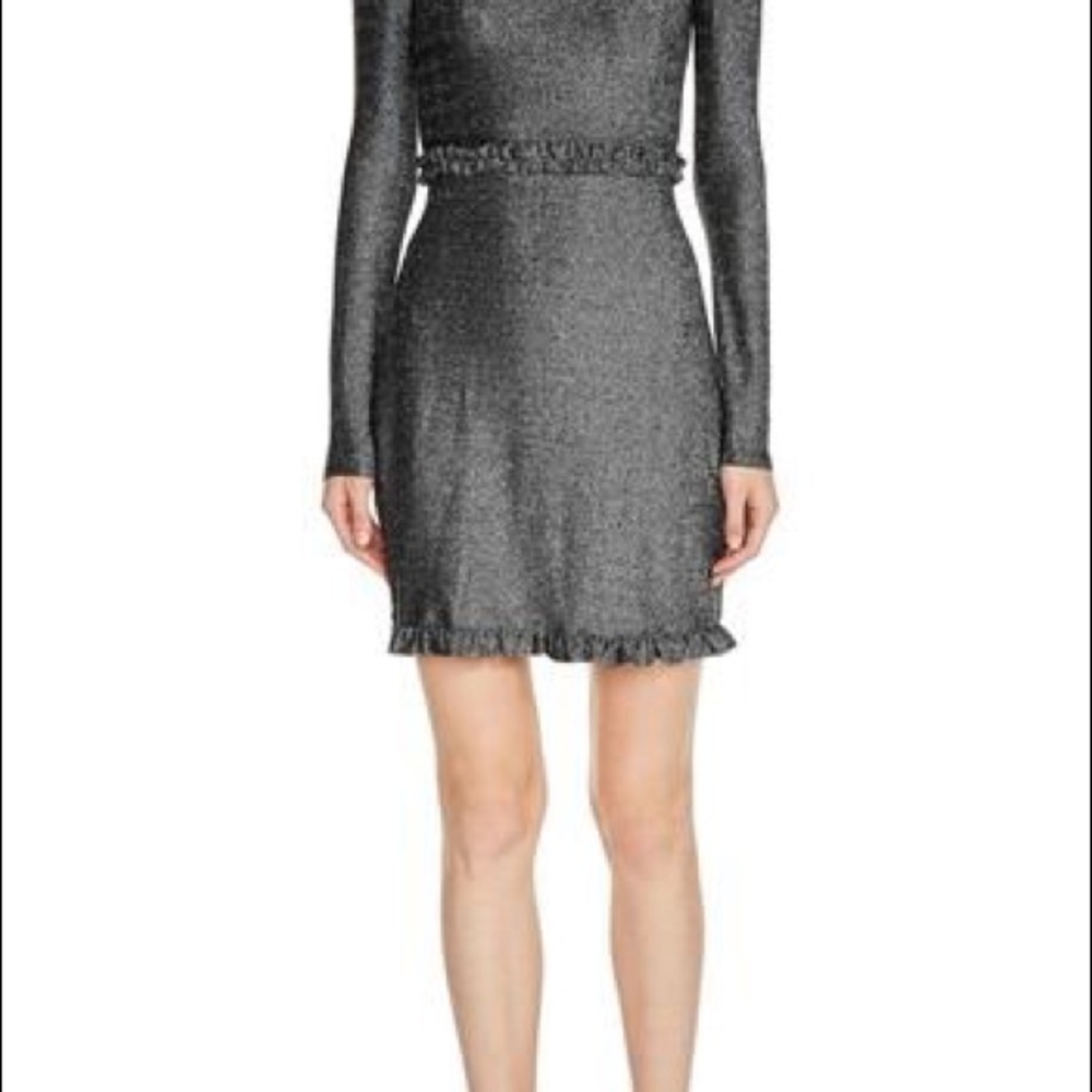 Maje Rister Metallic Sparkle Mini Dress In Silver Size 1.